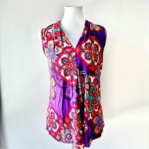 Cable & Gauge Purple Floral Sleeveless Top Size Small Petite